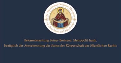 Bekanntmachung Seiner Eminenz, Metropolit Isaak, bezüglich der Anerekennung des Status der Körperschaft des öffentlichen Rechts